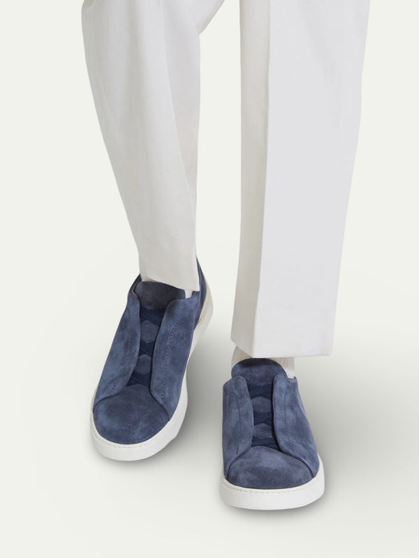 Aurello Triple Stitch Slip-On Sneakers Navy Blue