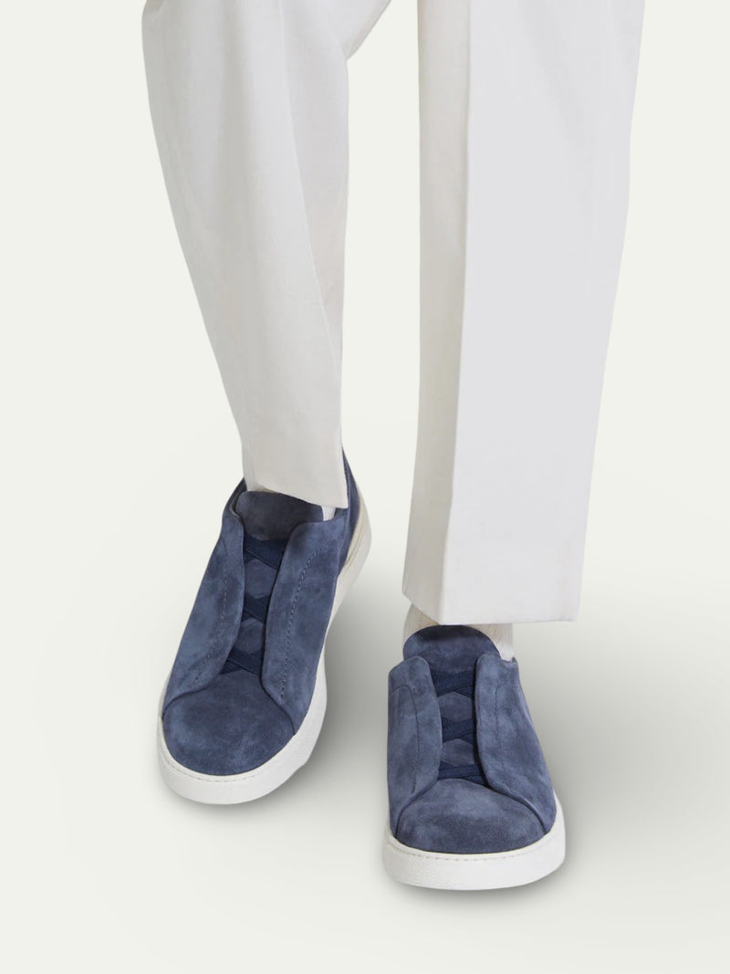 Aurello Triple Stitch Slip-On Sneakers Navy Blue