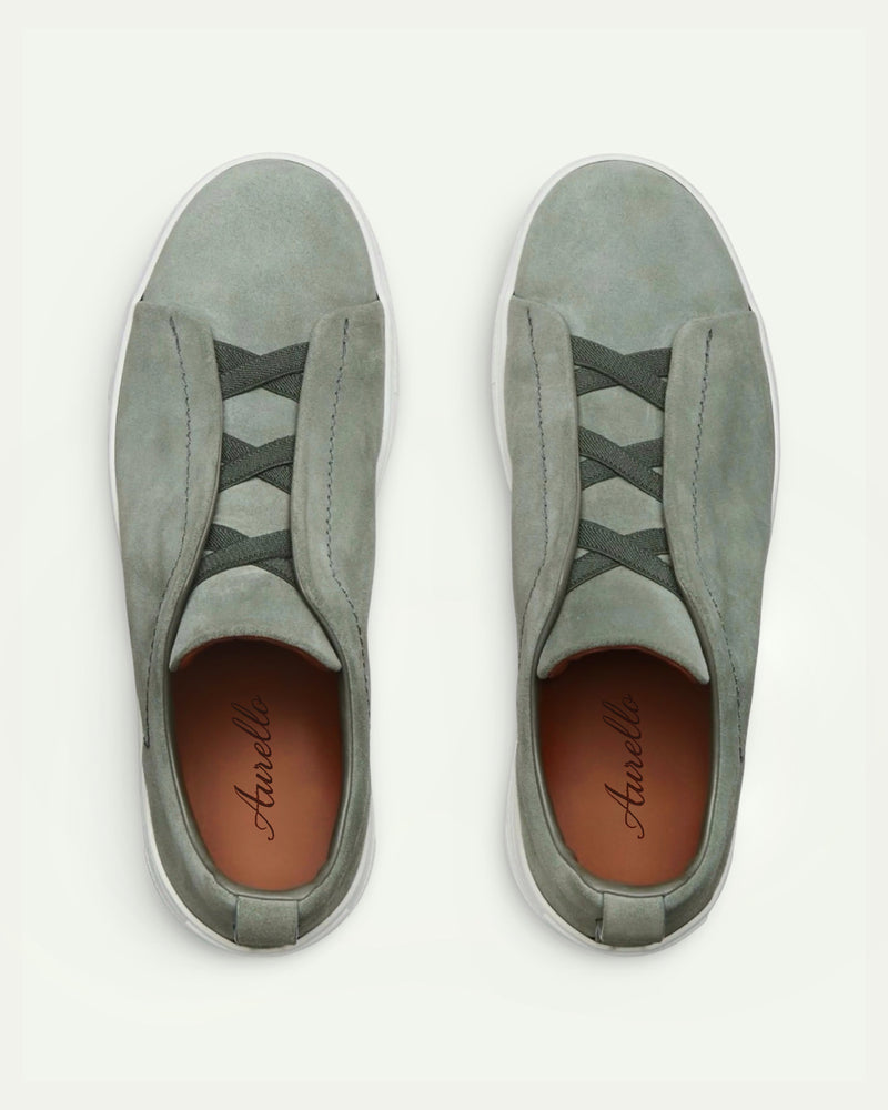 Aurello Triple Stitch Slip-On Sneakers Sage Green