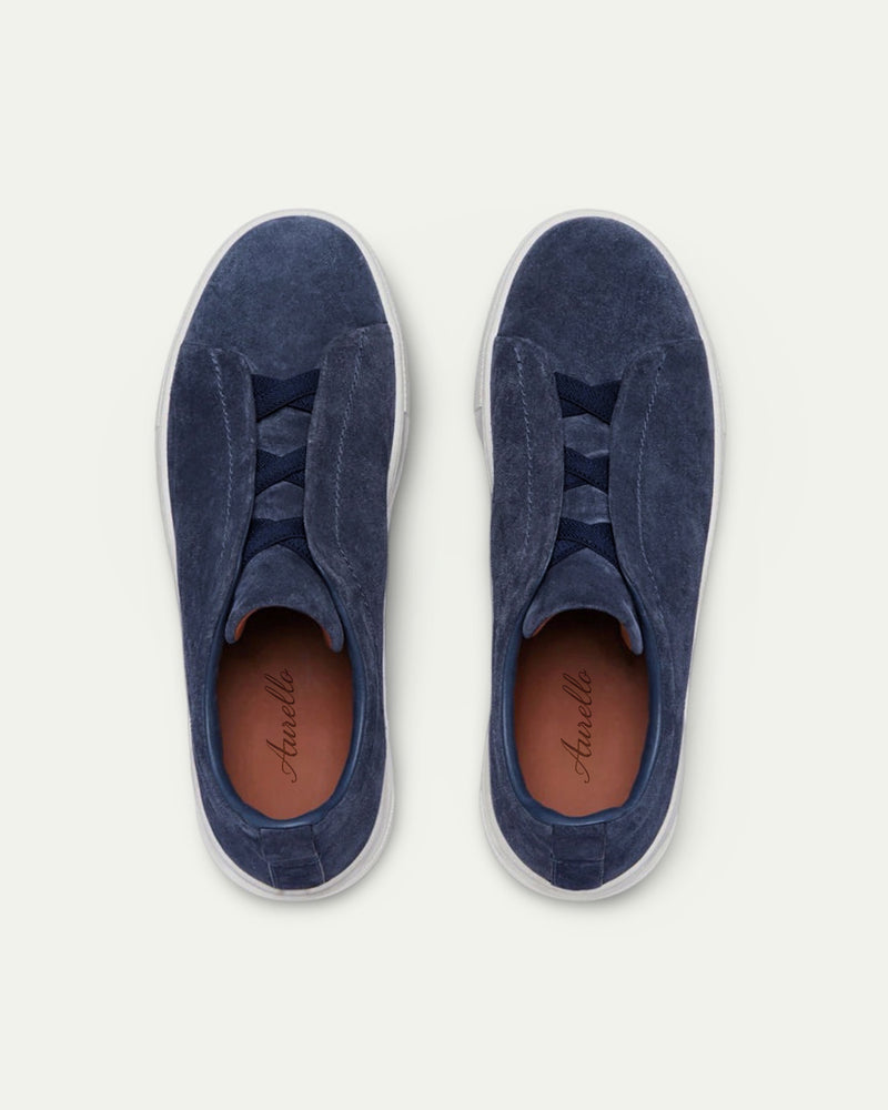 Aurello Triple Stitch Slip-On Sneakers Navy Blue
