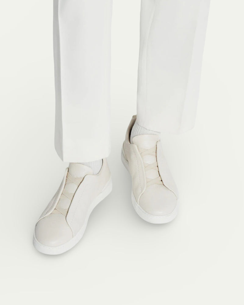 Aurello Triple Stitch Slip-On Sneakers Bone White
